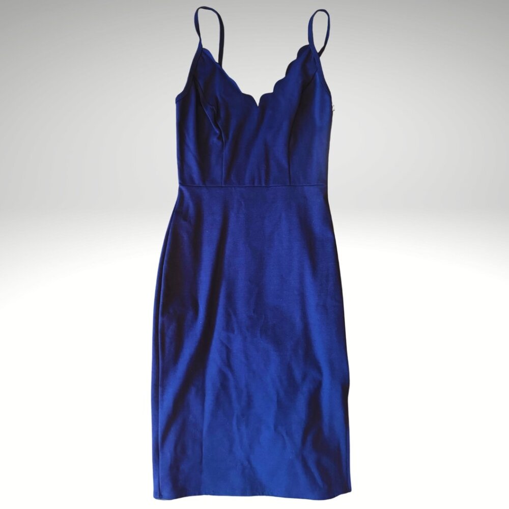 Nine Britton Navy Blue Midi Dress Scallop Neck Side Slit NWT Small